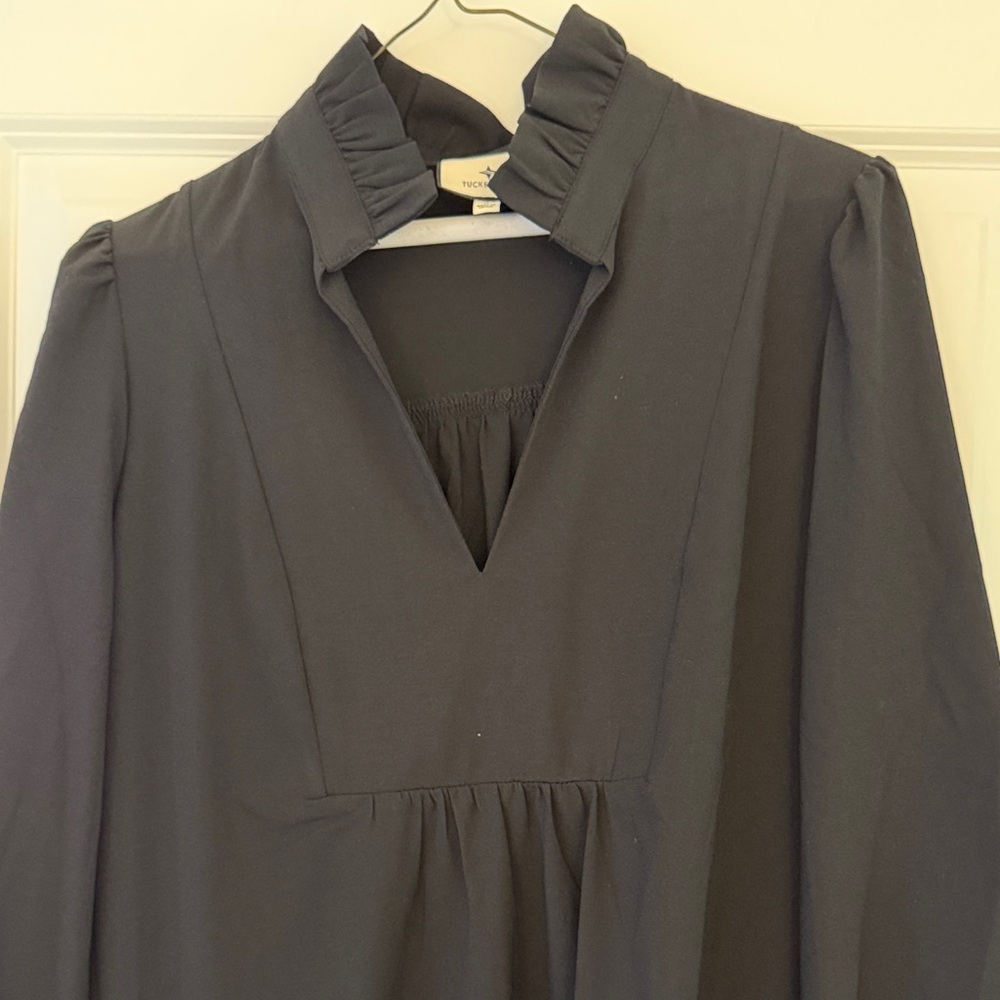 Tuckernuck Black Long Sleeve Dress with Ruffled Collar